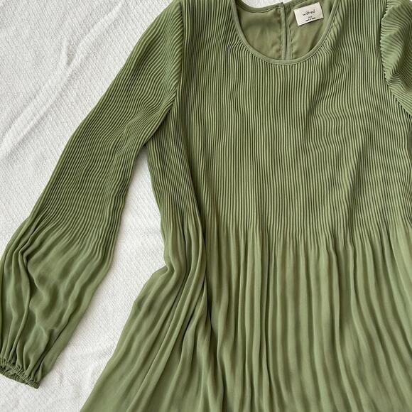 Aritzia Wilfred Daydreamer sage Green pleated mini dress long sleeve flowy XXS - Picture 5 of 6